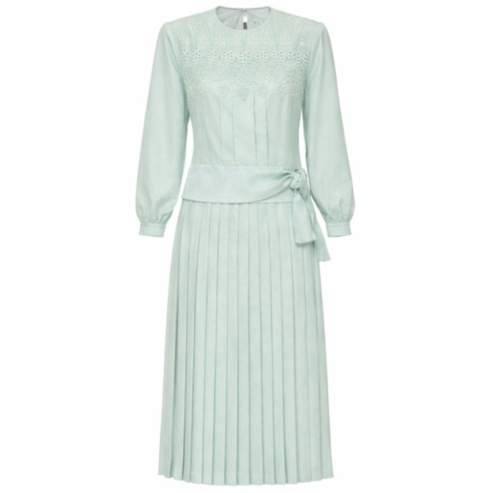 Vintage In The Mood Mint Green Lace Jacquard Blouse Skirt Set 8 Romantic Classic